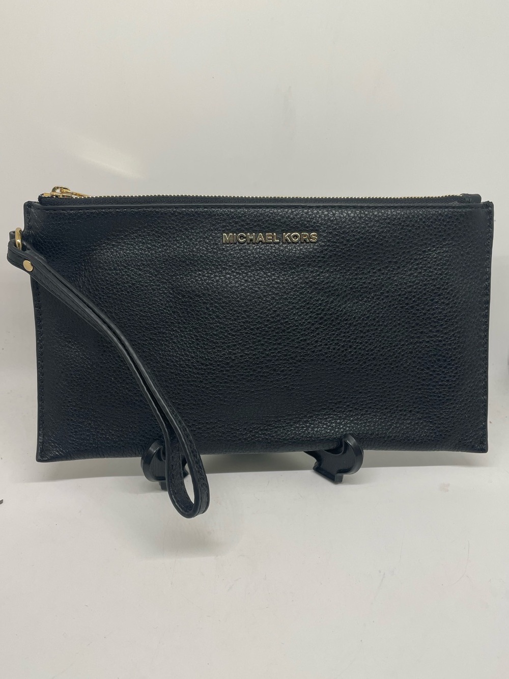 Michael Kors Jet Set Black Pebble Leather Large Wristlet Clutch
